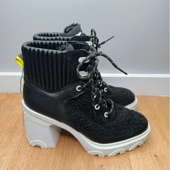 NWT Sorel BREX Heel Cozy Fleece Lace Waterproof Winter Snow Rain Black Boots - Picture 1 of 8
